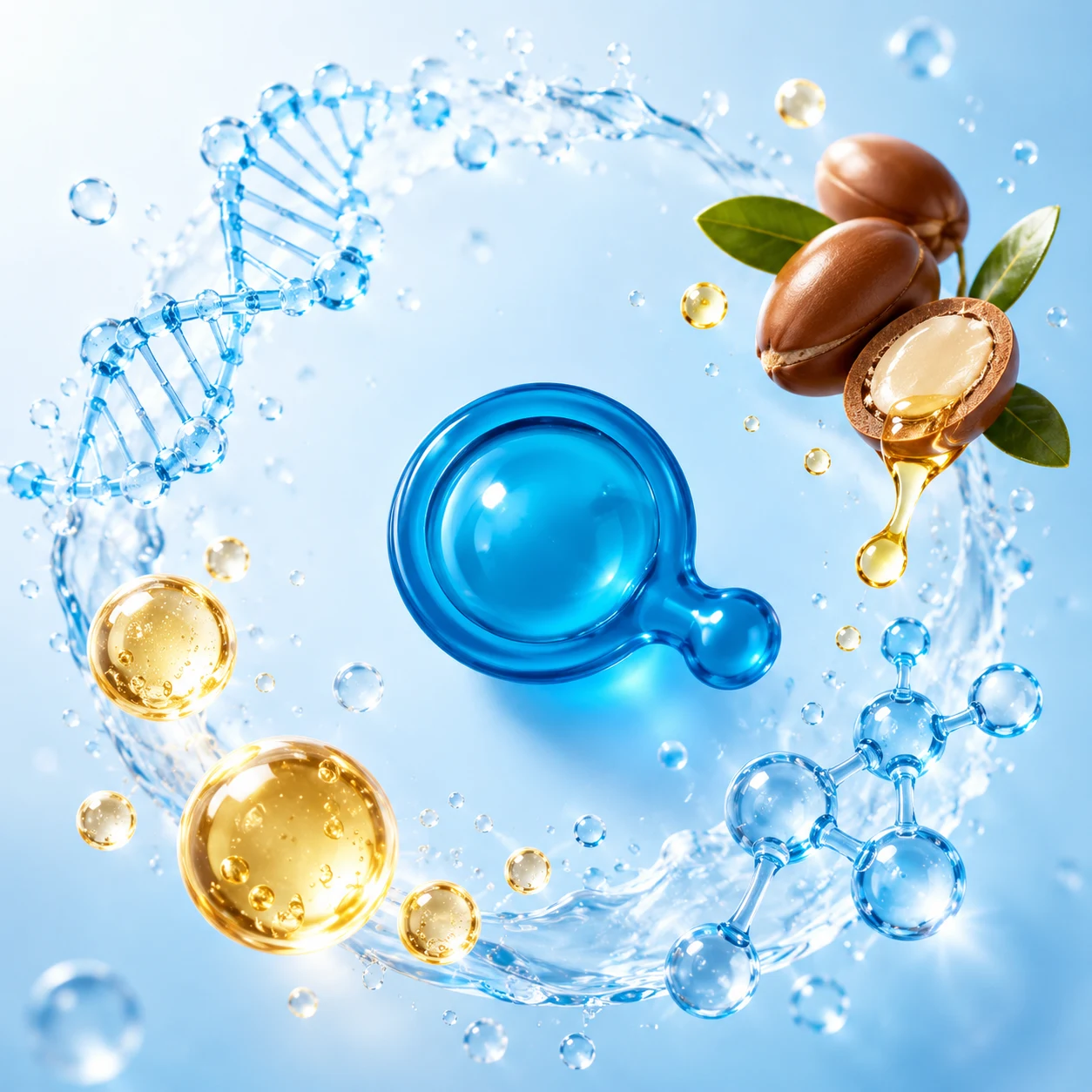 Close-up of hair serum capsules